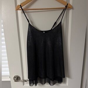 Reitmans Black Shimmer Cami Tank | Adjustable Straps | Sheer Hem | NEW